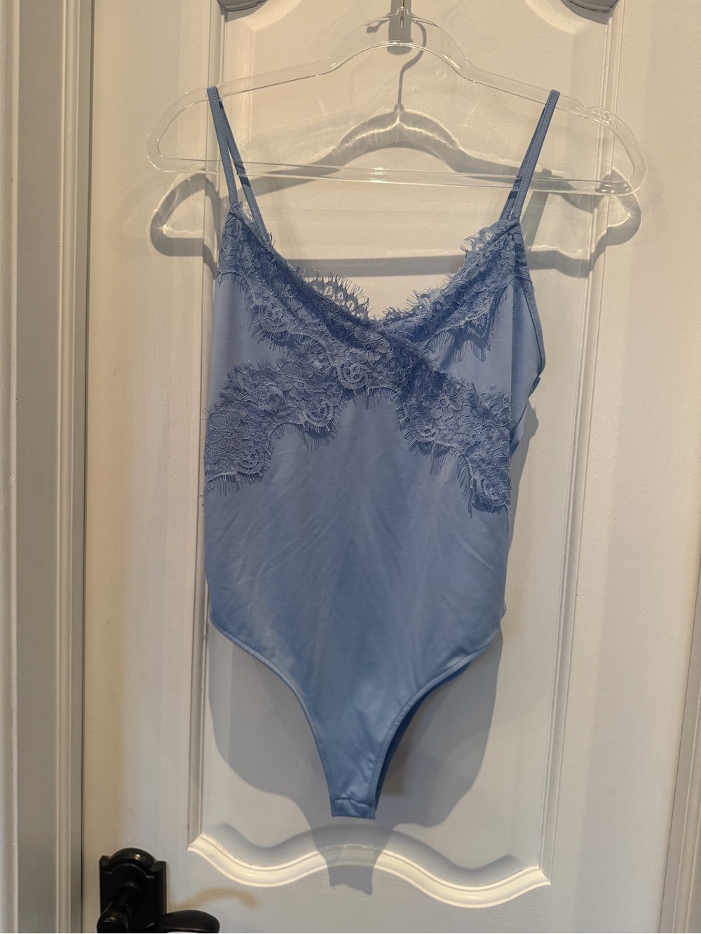 Zara Light Blue Lace Trim Satin Bodysuit